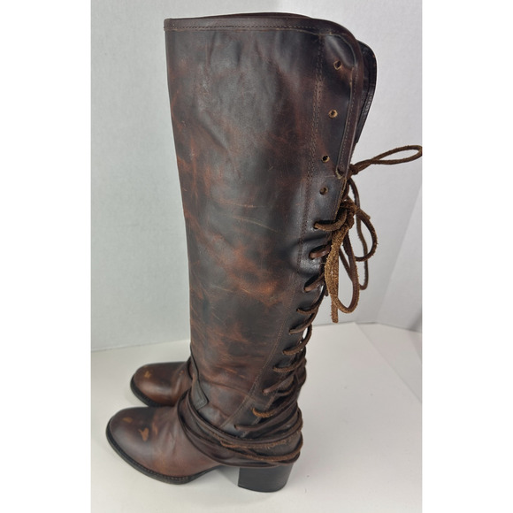 *Flawed Freebird Coal Boots Distressed Leather Tall Lace Up Western Festival 8 - Picture 5 of 16